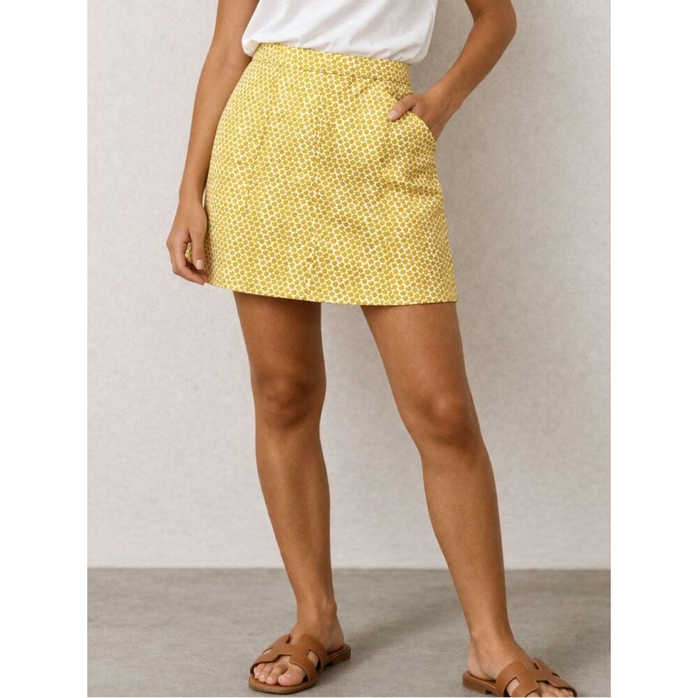 Boden Mini Skirt A-Line Stretch Twill Floral Warm Yellow & White Women’s Size 14